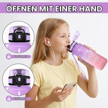 Športová fľaša 500ml s filtrom, vhodná na sýtené nápoje, nepriepustná, s časovými značkami, pre