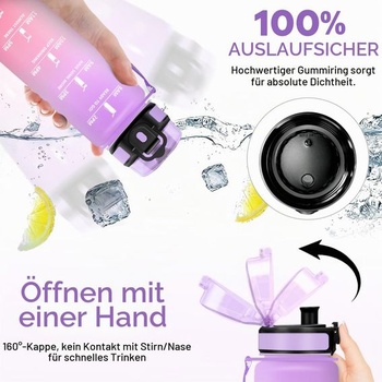 Športová fľaša 500ml s filtrom, vhodná na sýtené nápoje, nepriepustná, s časovými značkami, pre