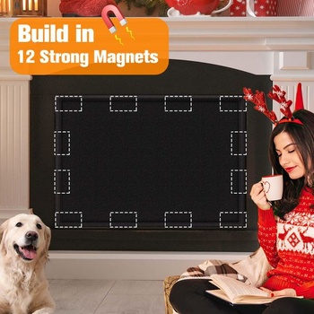 Magnetický kryt krbu, nastaviteľná zábrana proti prievanu s 12 magnetmi, zabraňuje tepelným stratám,