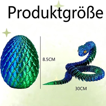 2 x 3D had vo vajci, fantasy dekorácia na stôl, sada hadov vo vajci 30 cm v zelenej a červenej farbe,