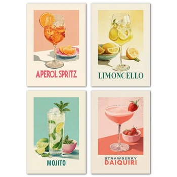 LAVEMA Sada retro plagátov s koktaily A4 (21x30cm) Vintage…