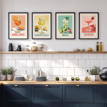 LAVEMA Sada retro plagátov s koktaily A4 (21x30cm) Vintage Aperol Spritz Mojito Limoncello Kuchynské