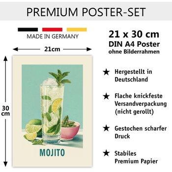 LAVEMA Sada retro plagátov s koktaily A4 (21x30cm) Vintage Aperol Spritz Mojito Limoncello Kuchynské