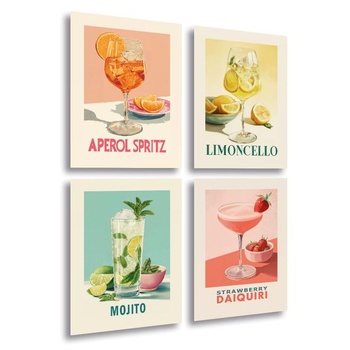 LAVEMA Sada retro plagátov s koktaily A4 (21x30cm) Vintage Aperol Spritz Mojito Limoncello Kuchynské