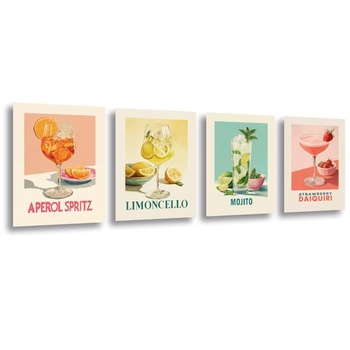 LAVEMA Sada retro plagátov s koktaily A4 (21x30cm) Vintage Aperol Spritz Mojito Limoncello Kuchynské