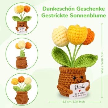 Malý darček s poďakovaním, háčkovaný kvetinový tulipán, pre ženy, priateľov, kolegov, rozlúčku,