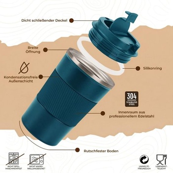 Termohrnček na kávu 380 ml - Izolovaný cestovný hrnček na kávu a čaj - Termohrnček na kávu s vekom do