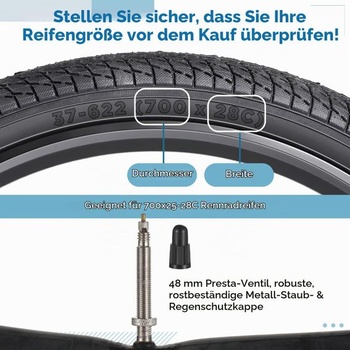 Duša na bicykel yeesport 6X 28 palcov, duša na cestný bicykel 700x25-28C, 48 mm, objem 22,5 mm