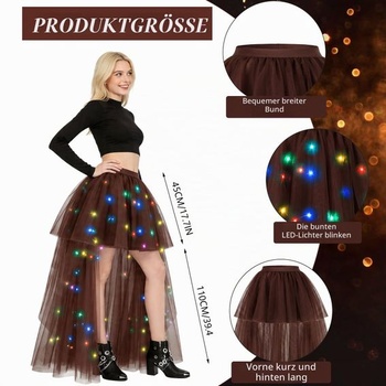 Tylová sukňa Hifot pre ženy s LED svetlami, vysoká/nízka baletná sukňa pre dospelých, na Halloween,