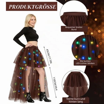 Tylová sukně Hifot pro ženy s LED světly, vysoká/nízká baletní sukně pro dospělé, na Halloween,