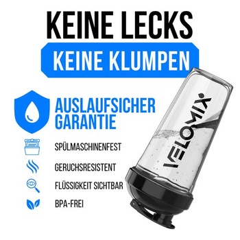 VELOMIX 2 balenia 828ml proteínový koktail Shaker, čierna/priehľadná A1) Čierna / priehľadná