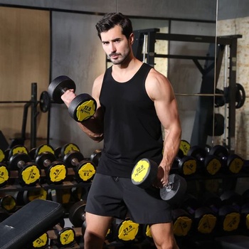 Pánske tielko do posilňovne, bavlnené, fitness, tielko, fitness, bez rukávov, veľkosť M, čierne /