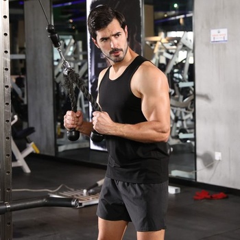Pánske tielko do posilňovne, bavlnené, fitness, tielko, fitness, bez rukávov, veľkosť M, čierne /