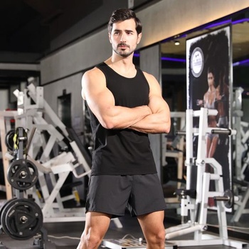 Pánske tielko do posilňovne, bavlnené, fitness, tielko, fitness, bez rukávov, veľkosť M, čierne /