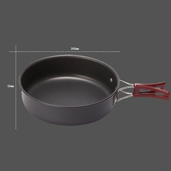 Kempingová pánev pro venkovní použití, 20 cm, hliník s nepřilnavým povrchem a skládací rukojetí,