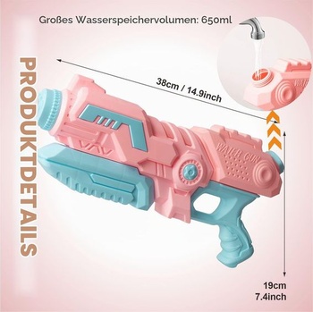 Vodní pistole Pink 650cc – Velká vodní pistole pro děti i dospělé, dosah 8–10 m, stříkačka na vodu