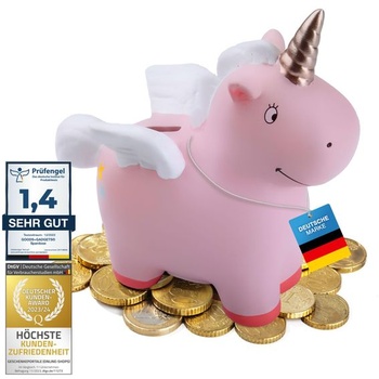 GOODS+GADGETS® Pokladnička s jednorožcom 10 cm - keramická, zapisovateľná