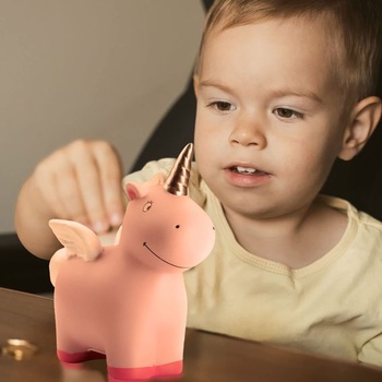 GOODS+GADGETS® Pokladnička s jednorožcom 10 cm - keramická, zapisovateľná