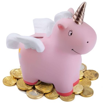 GOODS+GADGETS® Pokladnička s jednorožcom 10 cm - keramická, zapisovateľná