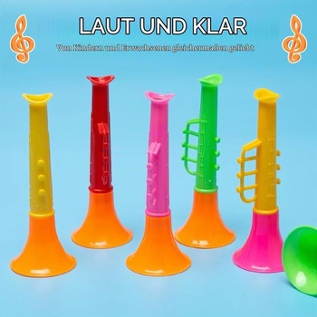 25 miniatúrnych plastových trúbok, vuvuzela pre deti