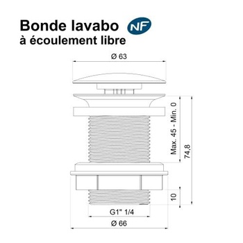 Odtoková armatura Edouard Rousseau pro umyvadla s volně tekoucím mechanismem, průměr 63 mm,