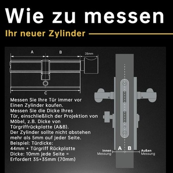Valcový zámok MANICAF 30/35, cylindrická vložka s gombíkom 65 mm, cylindrický zámok s gombíkom