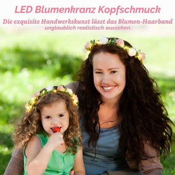 2ks LED čelenky s kvetinovou korunou, svietiaci veniec z ruží s 3 režimami ružovo-biele