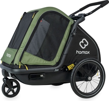 Vozík za bicykel pre psov, nosnosť do 35 kg, odpružený, zeleno/čierny
