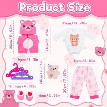 Oblečenie pre bábiky o veľkosti 35-43 cm, 8dielna sada oblečenia pre bábätká s ružovým medvedíkom,