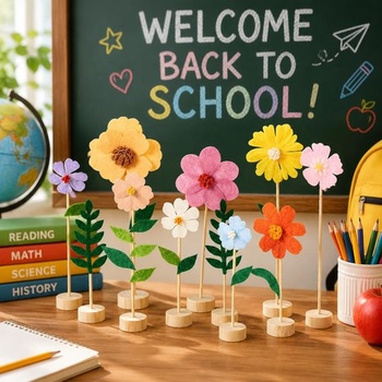 EASY JOY 11dielna sada dekorácií z plsti s kvetmi a trávou, farebné kvety