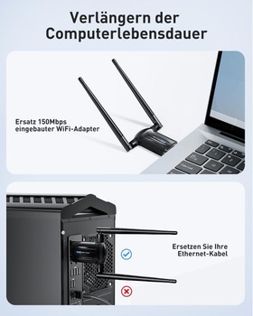 USB WiFi adaptér pre PC - Nineplus AX1800, dvojpásmový 5GHz/2.4GHz WiFi 6 stick s WiFi anténou,