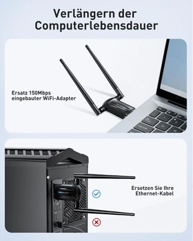 USB WiFi adaptér pro PC - Nineplus AX1800, dvoupásmový 5GHz/2.4GHz WiFi 6 stick s WiFi anténou,