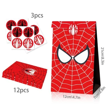 Dárkové tašky Spider pro dětské narozeninové oslavy, 12 papírových sáčků na bonbóny s 12