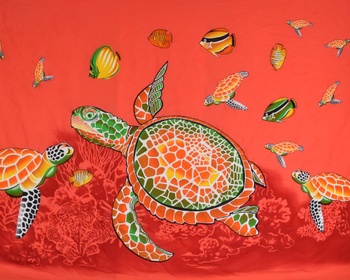 Sarong - Pareo VERADIS, červený, korytnačky a ryby, II. akosť