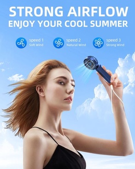Prenosný ručný ventilátor, mini skladací stolný ventilátor, 1800 mAh, rotácia 180 °, 3 rýchlosti,