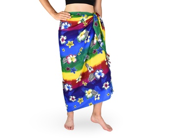 Sarong - Pareo REN, dúha s kvetmi, tmavo modrá, II. akosť