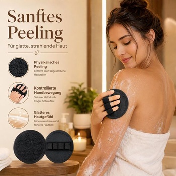 Balenie 2 bezbolestných exfoliačných kúpeľových rukavíc, fialové