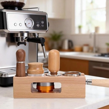 FARYODI Pěchovací stanice na espresso 54 mm, Pěchovací stanice z masivního ořechového dřeva,