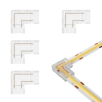 BTF-LIGHTING COB Transparentný bezmedzerový konektor v tvare L, 4 ks, 2pinový, 8 mm