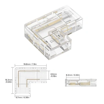 BTF-LIGHTING COB Transparentní bezmezerový konektor ve tvaru L, 4 ks, 2pinový, 8 mm