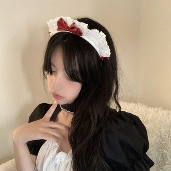 Čelenka Lolita s krajkovou mašlí, cosplay čelenka s motivem anime služky, stužková čelenka pro ženy