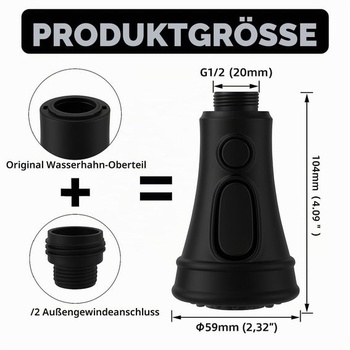 Náhradná výsuvná sprchová hlavica kuchynskej batérie, sprchová hlavica 3 v 1 s 9 adaptérmi, čierna ABS