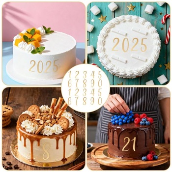 Ouligay 20dielne ozdoby na torty s číslami 0-9 zlaté ozdoby na torty narodeninové akrylové zlaté