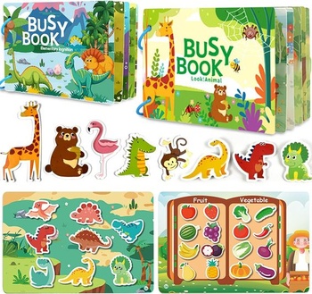 Montessori zošit Guopai pre batoľatá, vzdelávacia kniha so zvieratami a dinosaurami, vozidlami, ovocím a