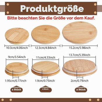 Sada 6 bambusových viečok na zaváracie poháre NBEADS, 3 veľkosti, okrúhle úložné viečka, náhradné