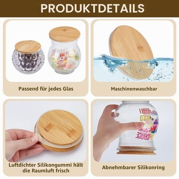 Sada 6 bambusových viečok na zaváracie poháre NBEADS, 3 veľkosti, okrúhle úložné viečka, náhradné