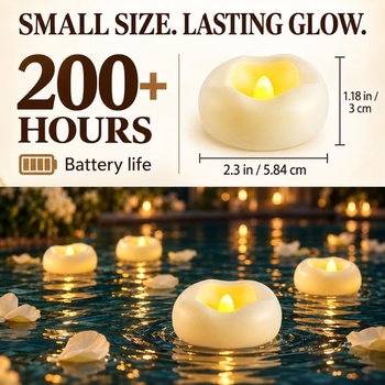 12 kusov 5,1cm LED plávajúce sviečky, 200 hodín vodotesné teplé biele svetlo na batérie, plávajúce