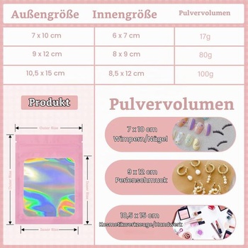 G2PLUS 7x10cm malé holografické vrecká, ružové mylarové fóliové vrecká, 100 kusov uzatvárateľných