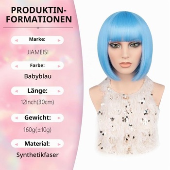 Krátká bob paruka 30 cm rovná bob paruka s ofinou barevná žáruvzdorná syntetická vlákna cosplay