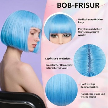 Krátká bob paruka 30 cm rovná bob paruka s ofinou barevná žáruvzdorná syntetická vlákna cosplay